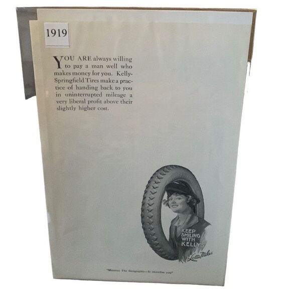 Vintage 1919 Kelly Springfield Tires Keep Smiling With Kelly’s Ad Advertisement - Picture 2 of 4